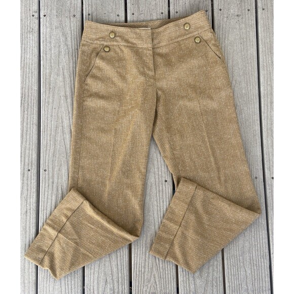 Cabi Women’s 8 Brown Textured Tweed Wide Leg Pants Button Waist Modern Career - Picture 1 of 16